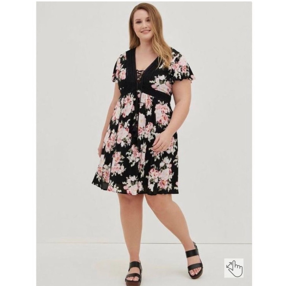 Torrid Mini Gauze Lace-Up Skater Dress RR.